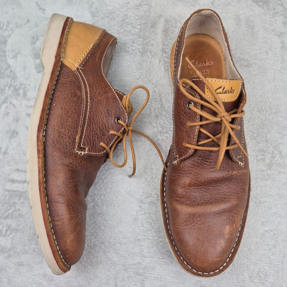 Clarks Hinton Fly Oxford Brown Leather Derby Casual DressShoes Men 11.5 Contrast